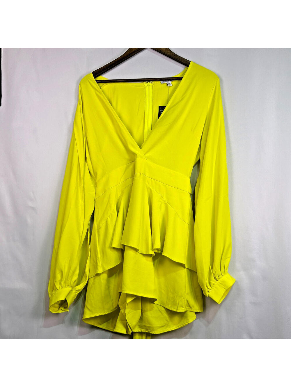 Fashion Nova Arms Wide Open Long Sleeve  Romper Belted Ruffle Shorts NWT